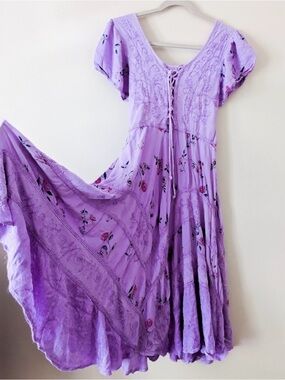 Boho Dress ADVANCE APPAREL Rayon Floral Flowy Maxi Midi Purple Pink One Size